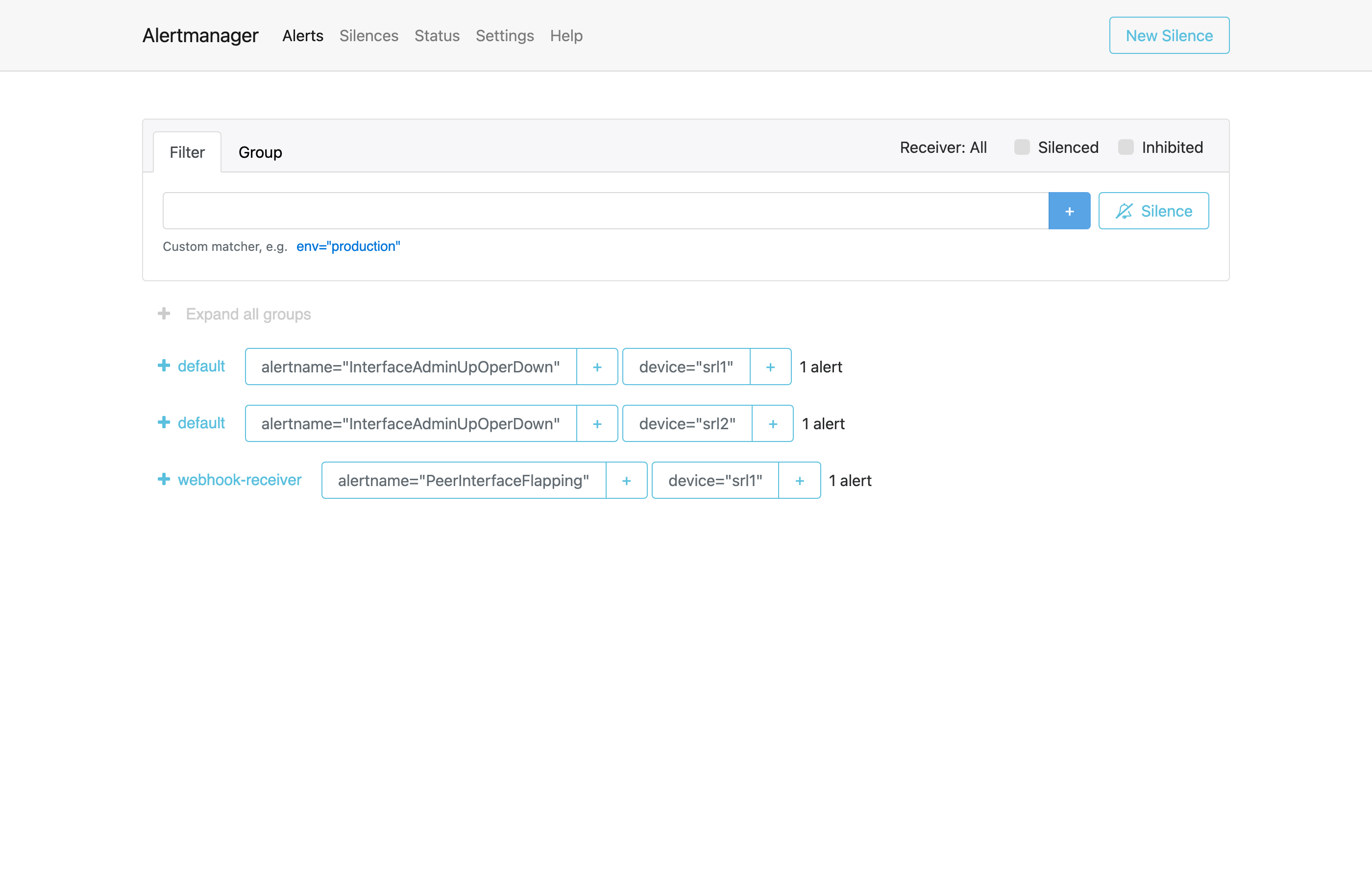 Alertmanager alerts page
