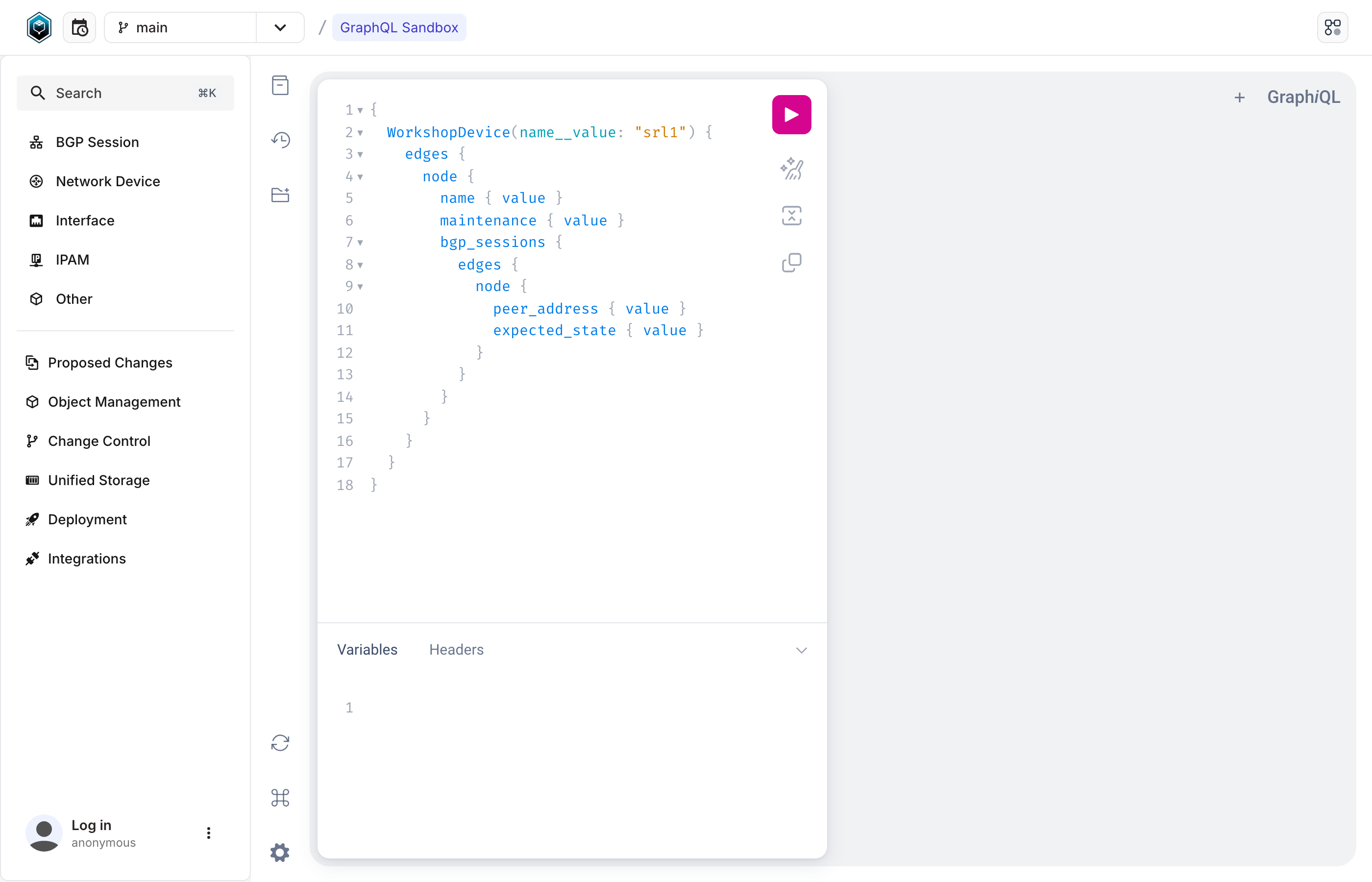 Infrahub GraphQL Sandbox