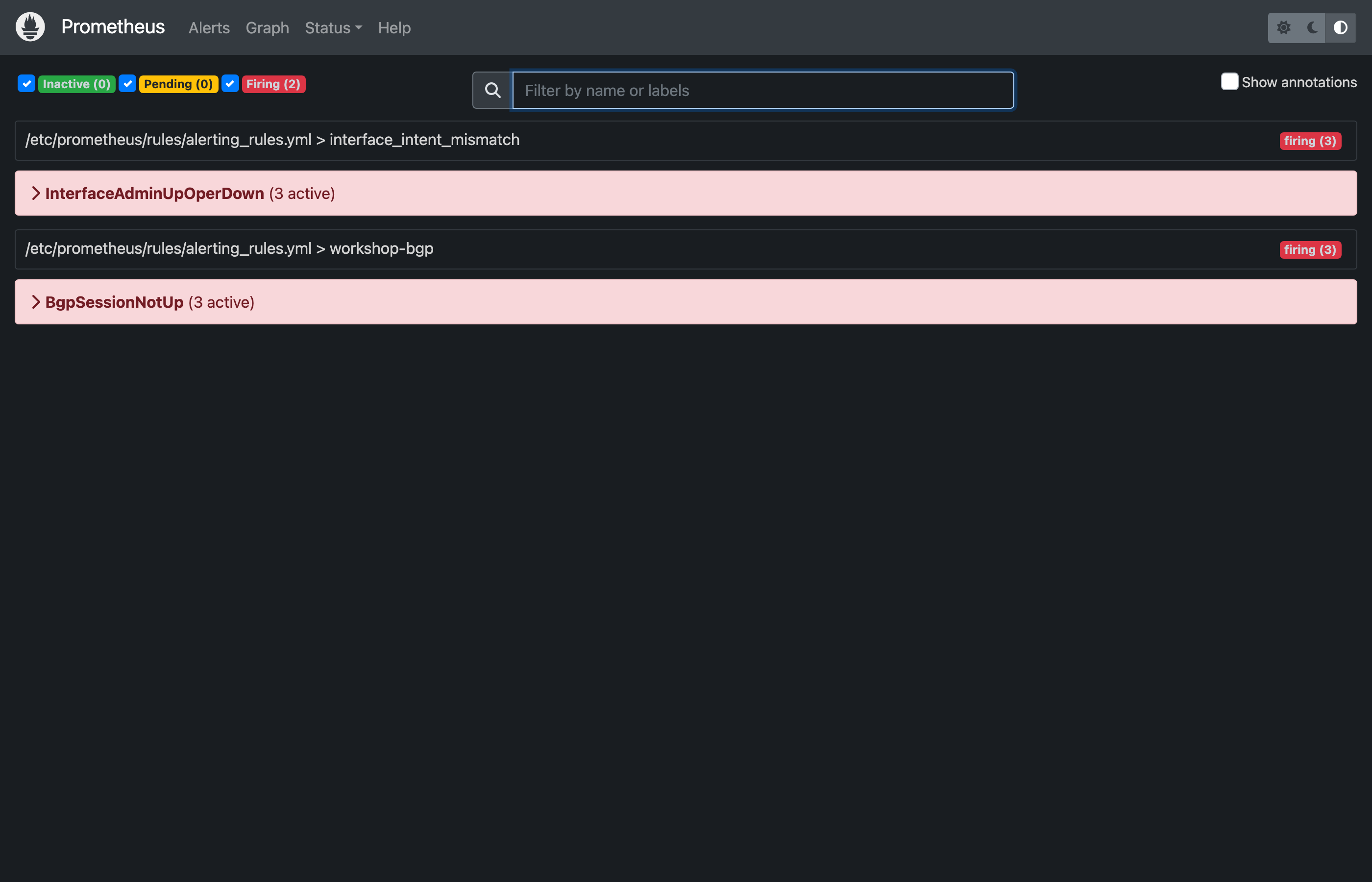 Prometheus alerts page