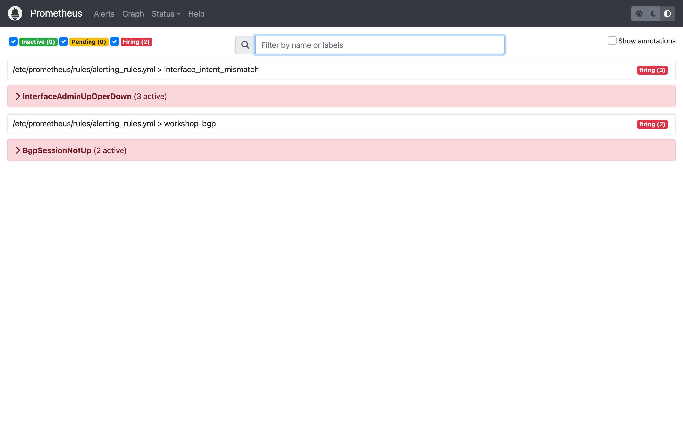 Prometheus alerts page